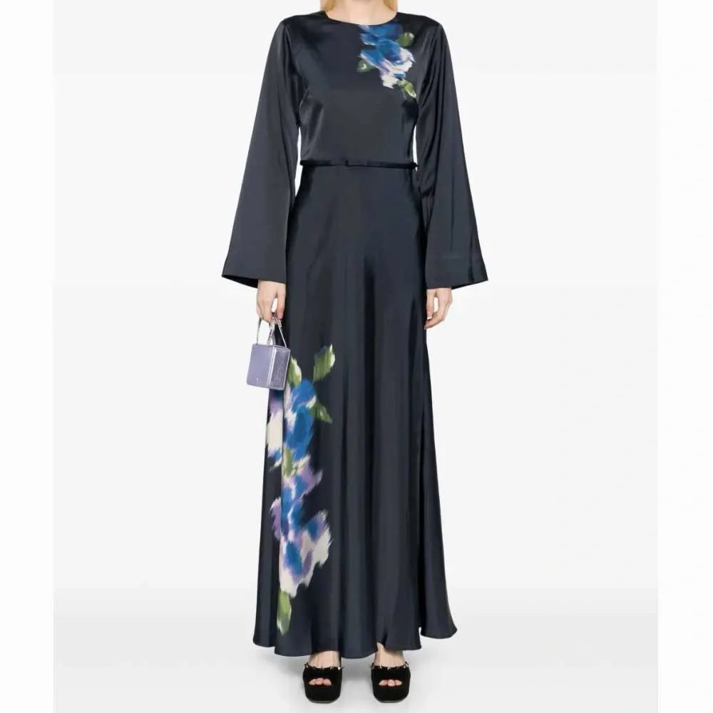 Sachin & Babi Alex Gown in Midnight Corsage Navy Blue Floral Satin Dress Size 14 - Picture 6 of 17